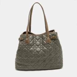 Pre Owned Dior Grey/Metallic Brown Coated Canvas and Leather Small Panarea Tote