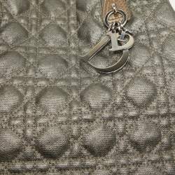 Dior Grey/Metallic Brown Coated Canvas and Leather Small Panarea Tote