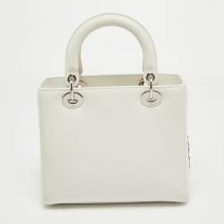 Dior White Leather Medium Sequin and Embroidered Lady Dior Tote