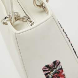 Dior White Leather Medium Sequin and Embroidered Lady Dior Tote