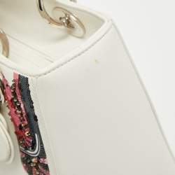 Dior White Leather Medium Sequin and Embroidered Lady Dior Tote