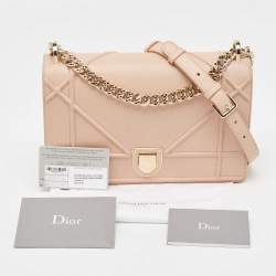 Pre Owned Dior Peach Leather Medium Diorama Flap Shoulder Bag