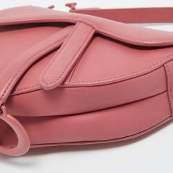 Pre Owned Dior Pink Leather Mini Saddle Bag
