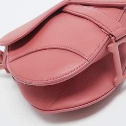 Pre Owned Dior Pink Leather Mini Saddle Bag