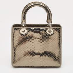 Pre Owned Dior Metallic Python Medium Lady Dior Tote