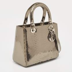 Pre Owned Dior Metallic Python Medium Lady Dior Tote