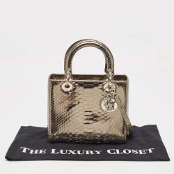 Pre Owned Dior Metallic Python Medium Lady Dior Tote