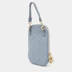 Pre Owned Christian Dior Cannage Quilt Lambskin Lady Dior Phone Holder on Chain 