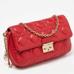 Dior Red Cannage Leather Miss Dior Promenade Chain Clutch