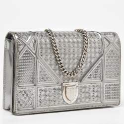 Dior SIlver Micro Cannage Patent Leather Diorama Wallet On Chain