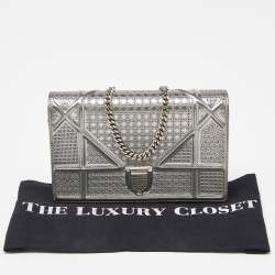 Dior SIlver Micro Cannage Patent Leather Diorama Wallet On Chain