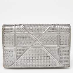 Dior SIlver Micro Cannage Patent Leather Diorama Wallet On Chain