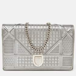 Dior SIlver Micro Cannage Patent Leather Diorama Wallet On Chain