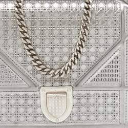 Dior SIlver Micro Cannage Patent Leather Diorama Wallet On Chain