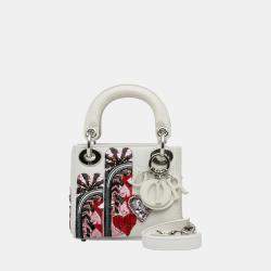 Dior White Micro Sequin Accented Lady Dior Bag