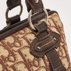 Pre Owned Dior Brown/Beige Oblique Canvas and Leather East/West Boston Bag