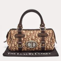 Pre Owned Dior Brown/Beige Oblique Canvas and Leather East/West Boston Bag