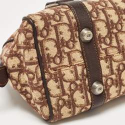 Pre Owned Dior Brown/Beige Oblique Canvas and Leather East/West Boston Bag