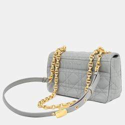 Pre Owned Christian Dior Grey Leather Cannage Small Caro Shoulder \ Bag 