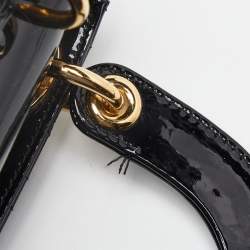 Pre Owned Dior Black Cannage Patent Leather Mini Lady Dior Tote