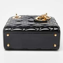 Pre Owned Dior Black Cannage Patent Leather Mini Lady Dior Tote