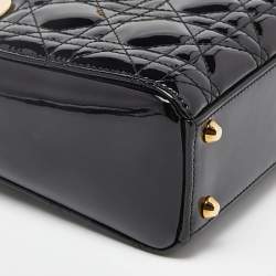 Pre Owned Dior Black Cannage Patent Leather Mini Lady Dior Tote