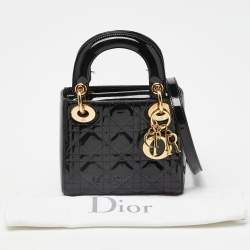 Pre Owned Dior Black Cannage Patent Leather Mini Lady Dior Tote