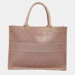 Dior Light Pink Cannage Embroidered Canvas Book Tote