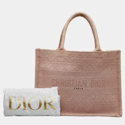 Dior Light Pink Cannage Embroidered Canvas Book Tote