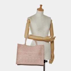 Dior Light Pink Cannage Embroidered Canvas Book Tote