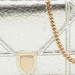 Pre Owned Dior Silver Crackled Patent Leather Diorama Chain Clutch