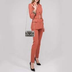 Pre Owned Dior Silver Crackled Patent Leather Diorama Chain Clutch