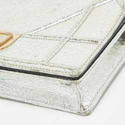 Pre Owned Dior Silver Crackled Patent Leather Diorama Chain Clutch