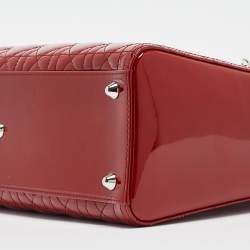 Pre Owned Dior Red Cannage Patent Leather Large Lady Dior Tote