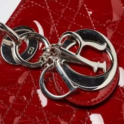 Pre Owned Dior Red Cannage Patent Leather Large Lady Dior Tote