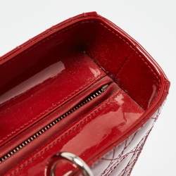 Pre Owned Dior Red Cannage Patent Leather Large Lady Dior Tote