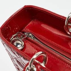 Pre Owned Dior Red Cannage Patent Leather Large Lady Dior Tote