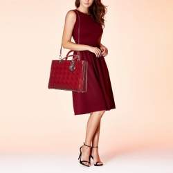 Pre Owned Dior Red Cannage Patent Leather Large Lady Dior Tote