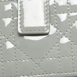 Pre Owned Dior Grey Cannage Patent Leather Lady Dior 5 Gusset Card Holder