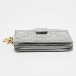 Pre Owned Dior Grey Cannage Patent Leather Lady Dior 5 Gusset Card Holder