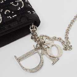 Dior Black Oblique Satin Lady Dior Crystals Chain Clutch
