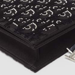 Dior Black Oblique Satin Lady Dior Crystals Chain Clutch