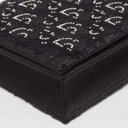 Dior Black Oblique Satin Lady Dior Crystals Chain Clutch