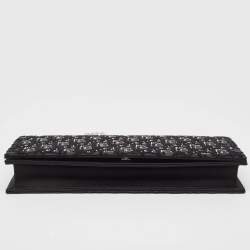 Dior Black Oblique Satin Lady Dior Crystals Chain Clutch