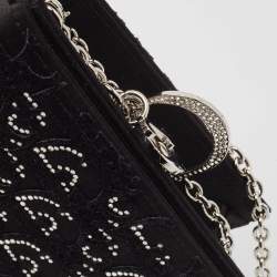 Dior Black Oblique Satin Lady Dior Crystals Chain Clutch