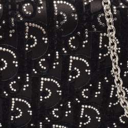 Dior Black Oblique Satin Lady Dior Crystals Chain Clutch