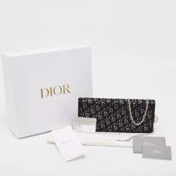 Dior Black Oblique Satin Lady Dior Crystals Chain Clutch