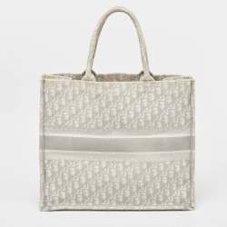 Pre Owned Dior Grey Oblique Embroidered Canvas Large Book Tote