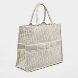 Pre Owned Dior Grey Oblique Embroidered Canvas Large Book Tote