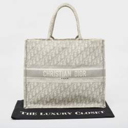 Pre Owned Dior Grey Oblique Embroidered Canvas Large Book Tote